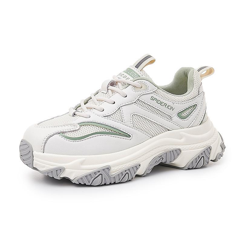 Leather dad shoes women's 2025 spring new women's platform color matching running women's shoes casual sports shoes