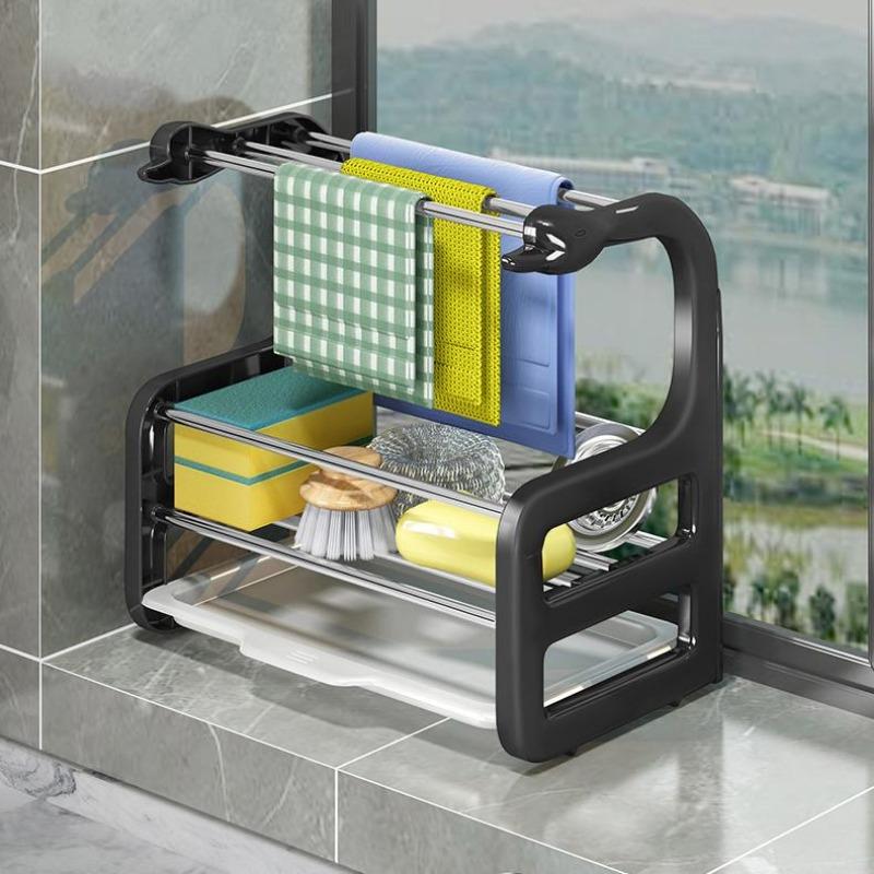 Kitchen Drain Rag Rack Wall-mounted Punch-free Countertop Rack To Dry Sponge Dish Cloth Rack Storage