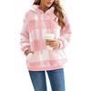Plush Jacket Autumn and Winter New Long Sleeved Hooded Plaid Plush Women's Hoodie