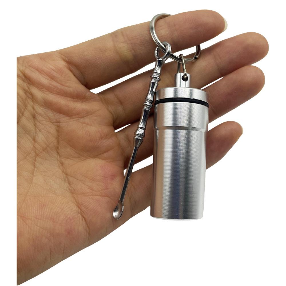 New style High Quality Medicine Box with Keychain Metal spoon Snuff bottle Aluminum Sealed Storage Portable Gifts for Men