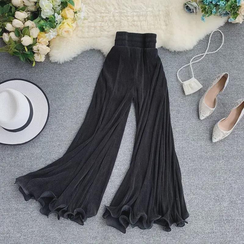 Women's Summer Ruffled Fishtail Flared Pants - Elastic Waist, Pleated, Fashionable Air-Conditioning Trousers