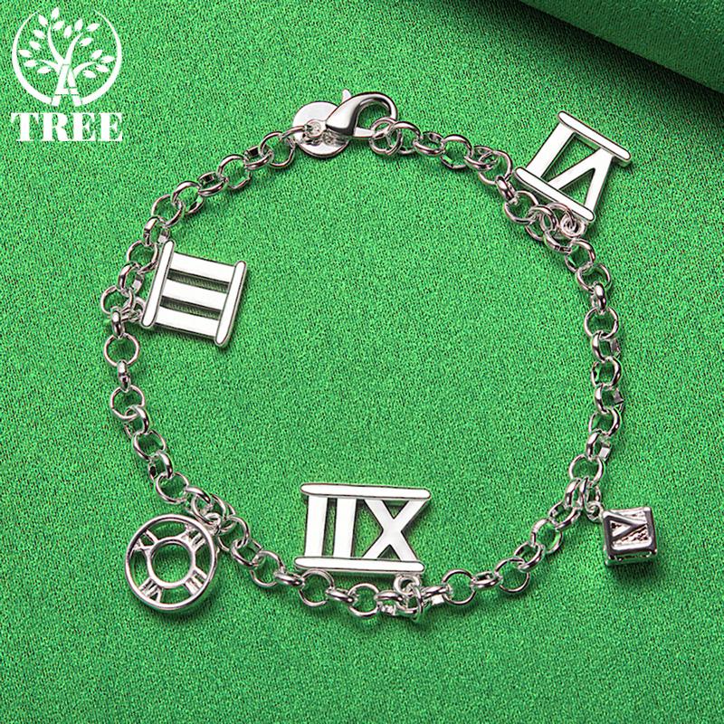 Exquisite 925 Sterling Silver Roman Numeral Pendant Bracelet Women High-Quality Charm Wedding Party Fashion Jewelry Accessories