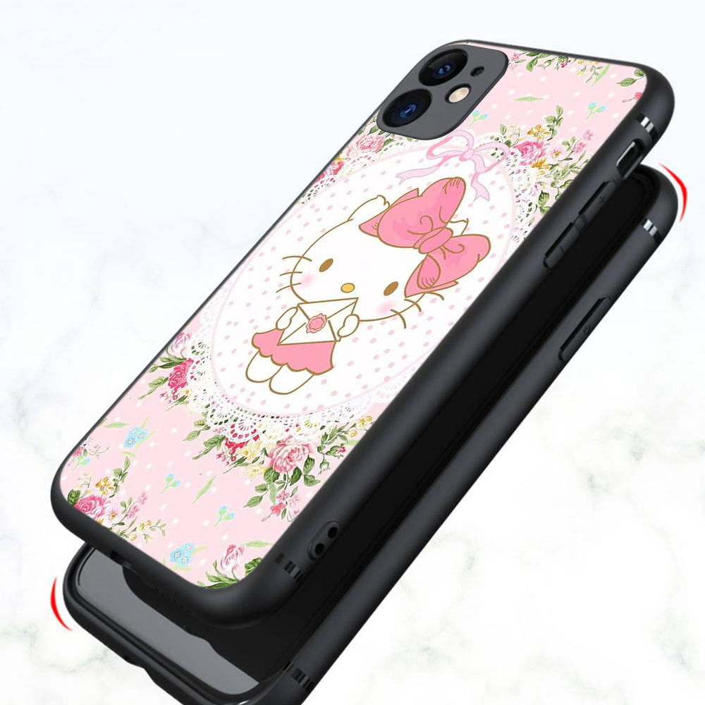 KT67 Hello Kitty Cartoon Case for iPhone 16 15 Plus 14 13 12 11 Pro 8 7 6S 6 SE 5S X XR XS Max Realme C30 C33 C31 9I Huawei P30 Black Sofe Cover