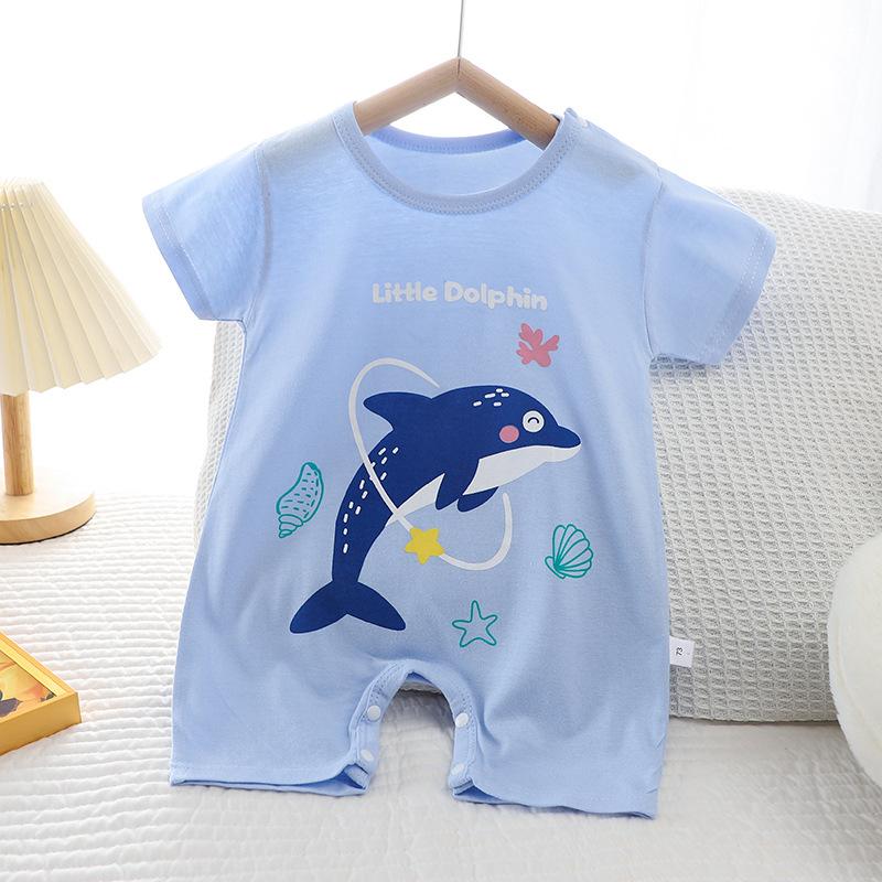 

Летняя детская одежда для ползания из чистого хлопка, корейская версия, тонкий детский комбинезон с коротким рукавом для мальчиков и девочек 90cm