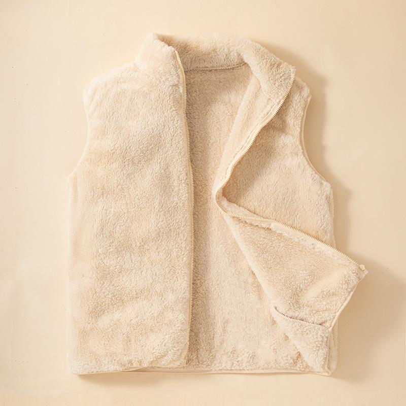 Women's Long Velvet Fce Vest Warm Faionable Svel Coral Velvet Jaet Zipper Closure Regular Length Pure Color