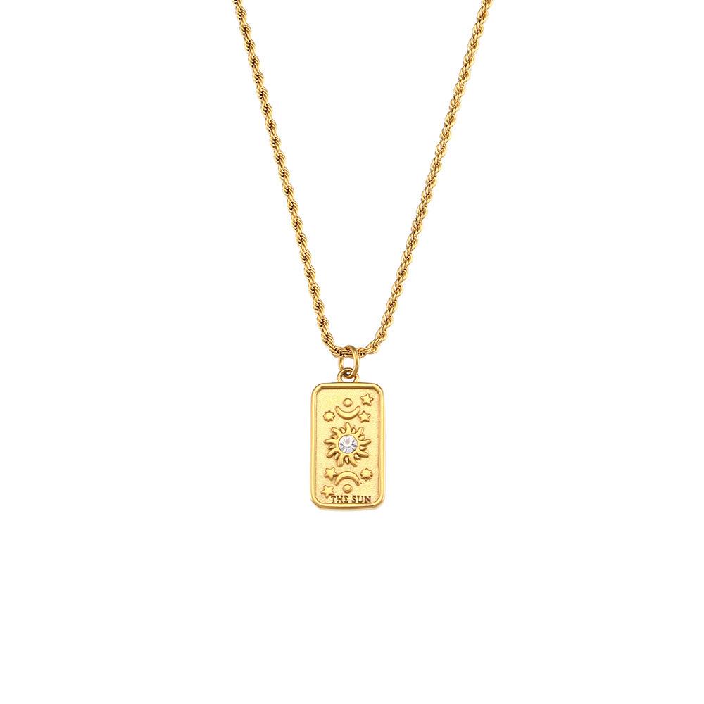 Vintage Tarot Card Necklace: Star, Moon, Sun Pendants with Colorfast Titanium Steel Chain