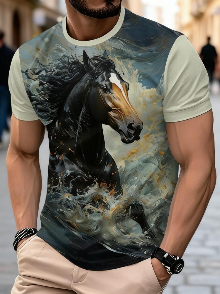 Summer Horse Animal 3D Printed T-shirt Men's Fashion Casual Short Sleeve Top Street Harajuku Casual Comfortable O-neck Clothing