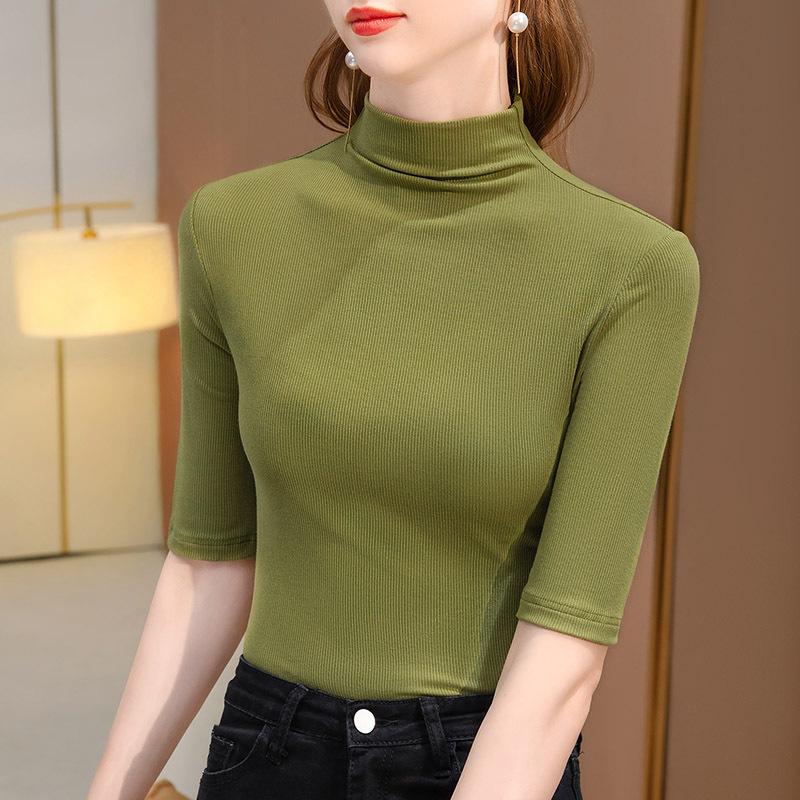 

Футболка-полуводолазка для женщин, новая женская одежда, модальная футболка со средними рукавами, темперамент, однотонный внутренний топ 3XL