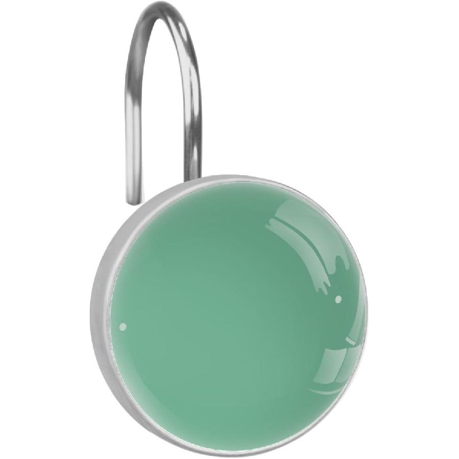 12 pcs Shower Curtain Hooks, Mint Green Solid Color, Decorative Resin Hooks Rings for Bathroom Shower Rods