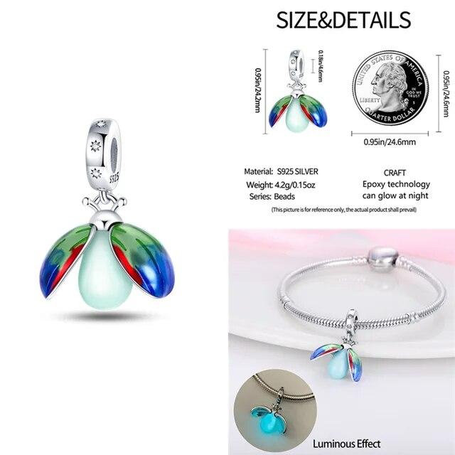 Charms Fit Original Bracelet Real S925 Sterling Silver Beads Luminou Pendants Firefly Ocean Series Dangle Fine Jewelry