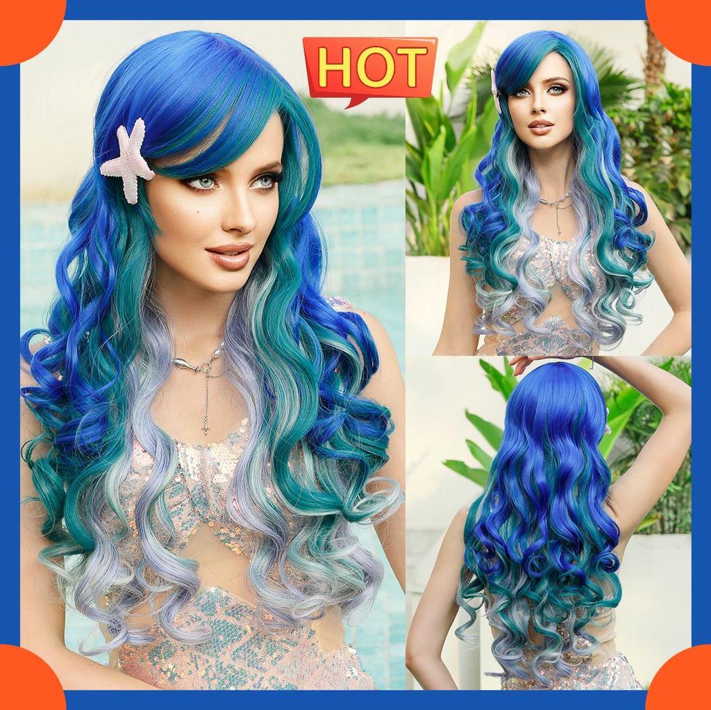 2025 Europäische Mode Lange gewellte lockige Perücke für Frauen Bule