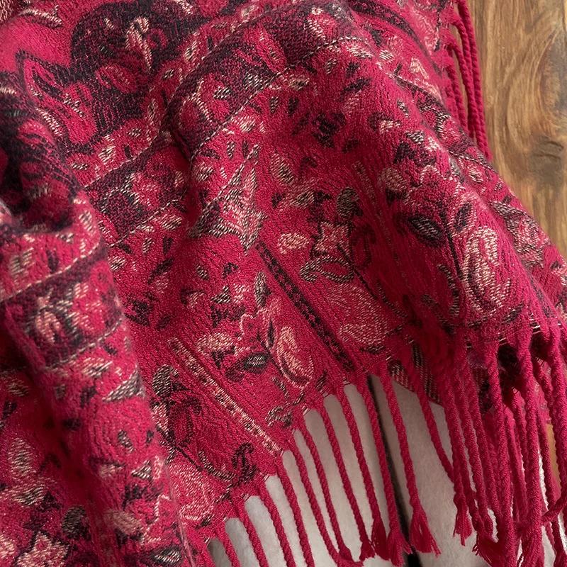 Winter Warm Cashmere Women Paisley Jacquard Scarf Travel Bohemia Style Thicken Tassel Shawl Hijab Wrap Pashmina Floral
