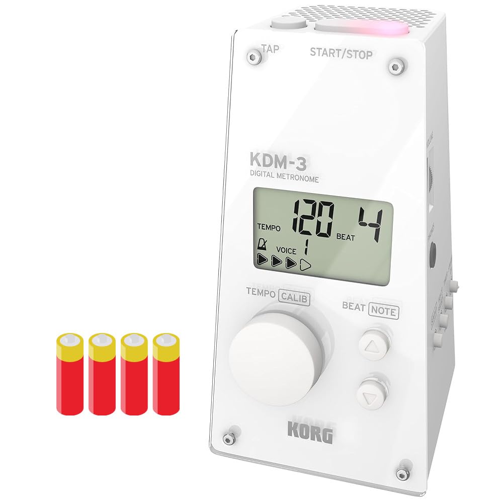 Korg Digital Metronome KDM-3 White Set with AAA Batteries Compact Tuner Function