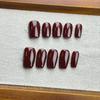 5in1 Toolkit+HANDMADE Press On Nails Glossy Solid Color Retro Wine Red Phototherapy Fake Nail Patch Artificial Nail Reusable