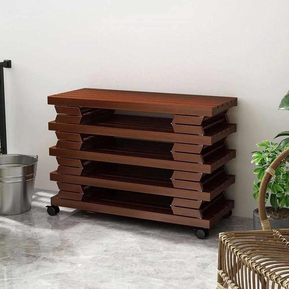 Solid Wood Installation-free Foldable Flower Rack Movable Storage Rack Indoor Living Room Multi-functional Shoe Rack Bookshelf