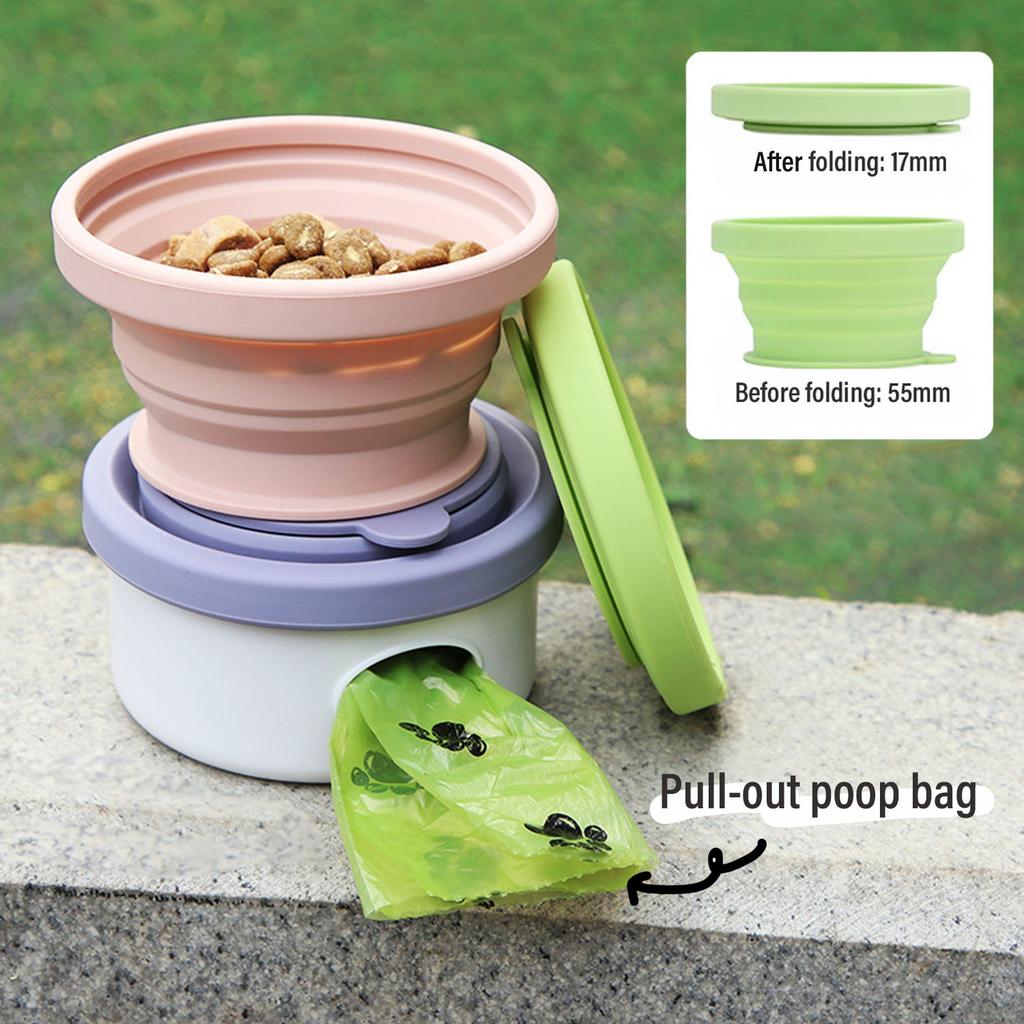 3-in-1 Portable Dog Water Bottle - Pet Travel Drink Dispenser with Food Feeder & Poop Bag Holder , for Walking, Hiking, Travel