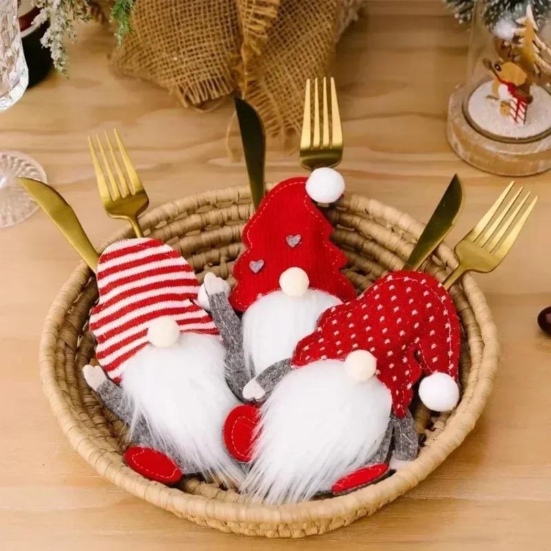 Creative Christmas Cutlery Holder Knife Fork Bags Gnome Santa Claus Xmas Tableware Holders Party Dinner Table Decorate Supplies