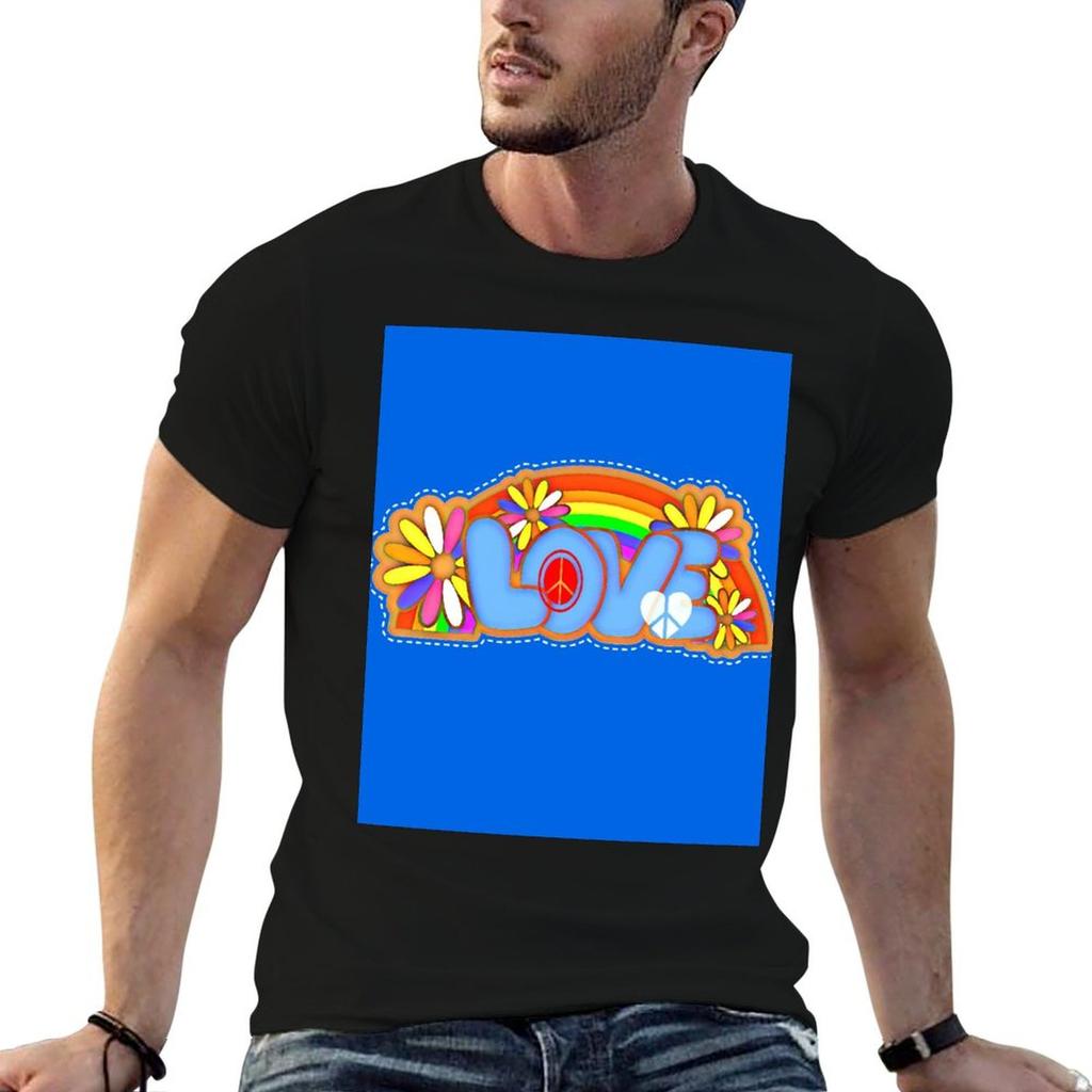 Love Retro Peace Sign Hippy Art T-Shirt Anime Tshirt Man T Shirts Cotton T Shirts for Man Graph