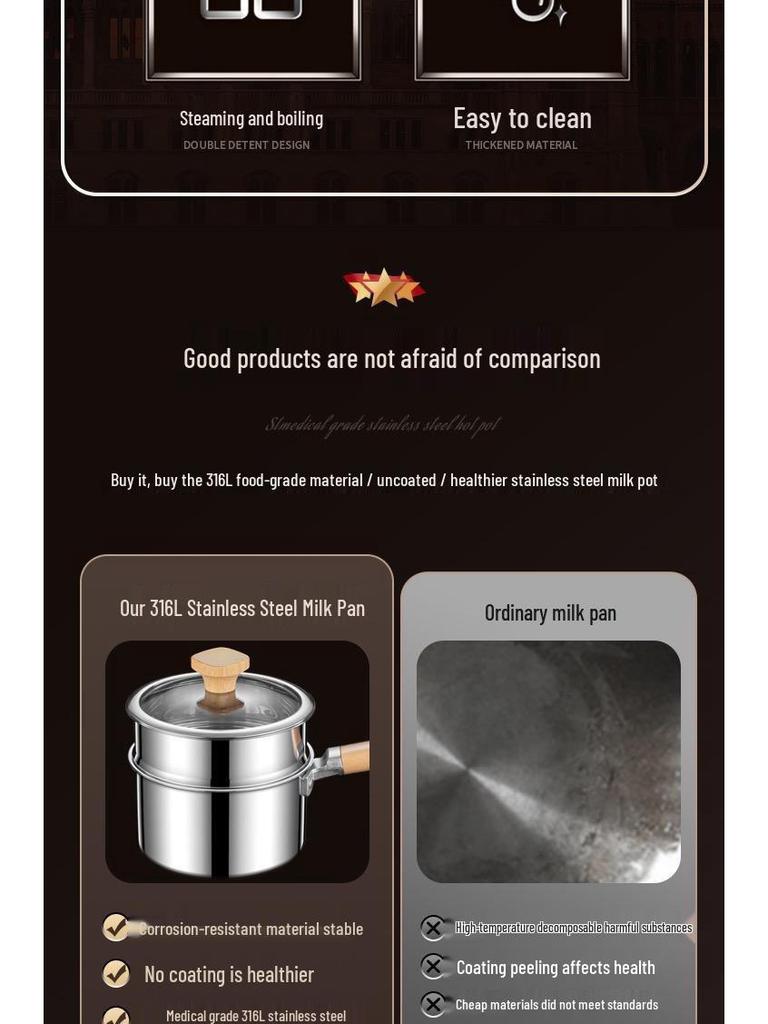 316 Stainless Steel Non-Stick Baby Food Pot with Steamer – Extra Thick All-in-One Cooking & Noodle Pot
