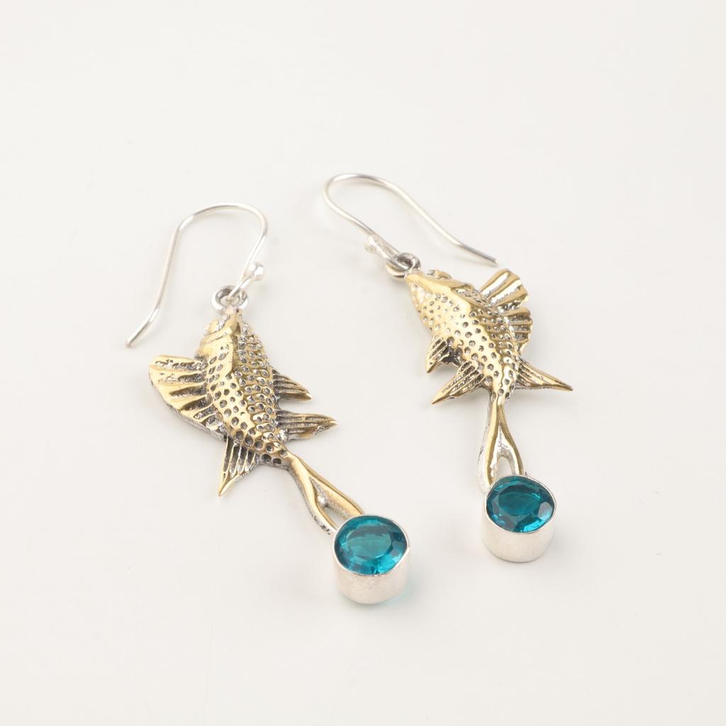 Rare Apatite Gemstone 925 Sterling Silver Jewelry Handmade Long Earrings 2.17" EE-148-13