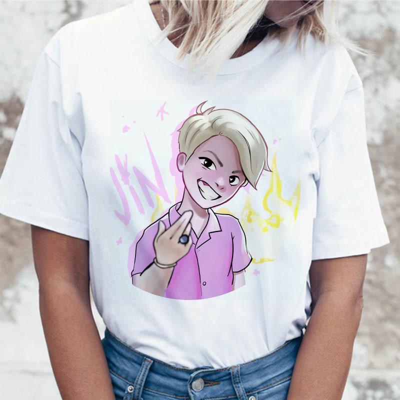 JIN SUGA J HOPE Women JIMIN V JUNGKOOK Top Kpop T Shirt Korean Pop Music Group Short Sleeve Shirt Funny Graphic Female Tee K-pop