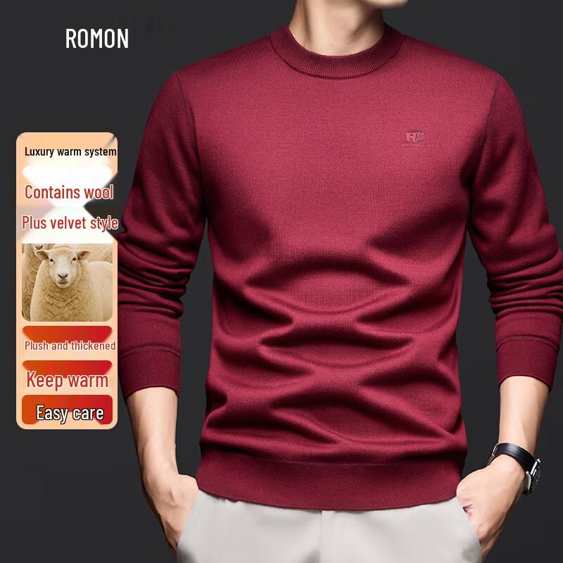 

Romon Men s Thick Fleece-Lined Wool Blend Round Neck Sweater 3XL