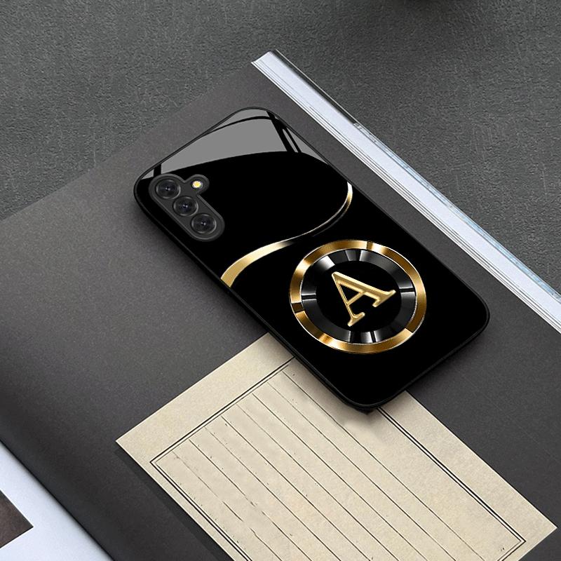 Funda de cristal para teléfono con letra A curva metálica adecuada para Samsung Galaxy S26 S25 S24 S22 S21 S20 FE/Ultra/Plus funda trasera anticaída