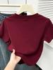 2026 Wine Red Plus Size Short Sleeve Women's T-Shirt: Flattering, Versatile, Round Neck, Belly-Hiding, Stylish Top