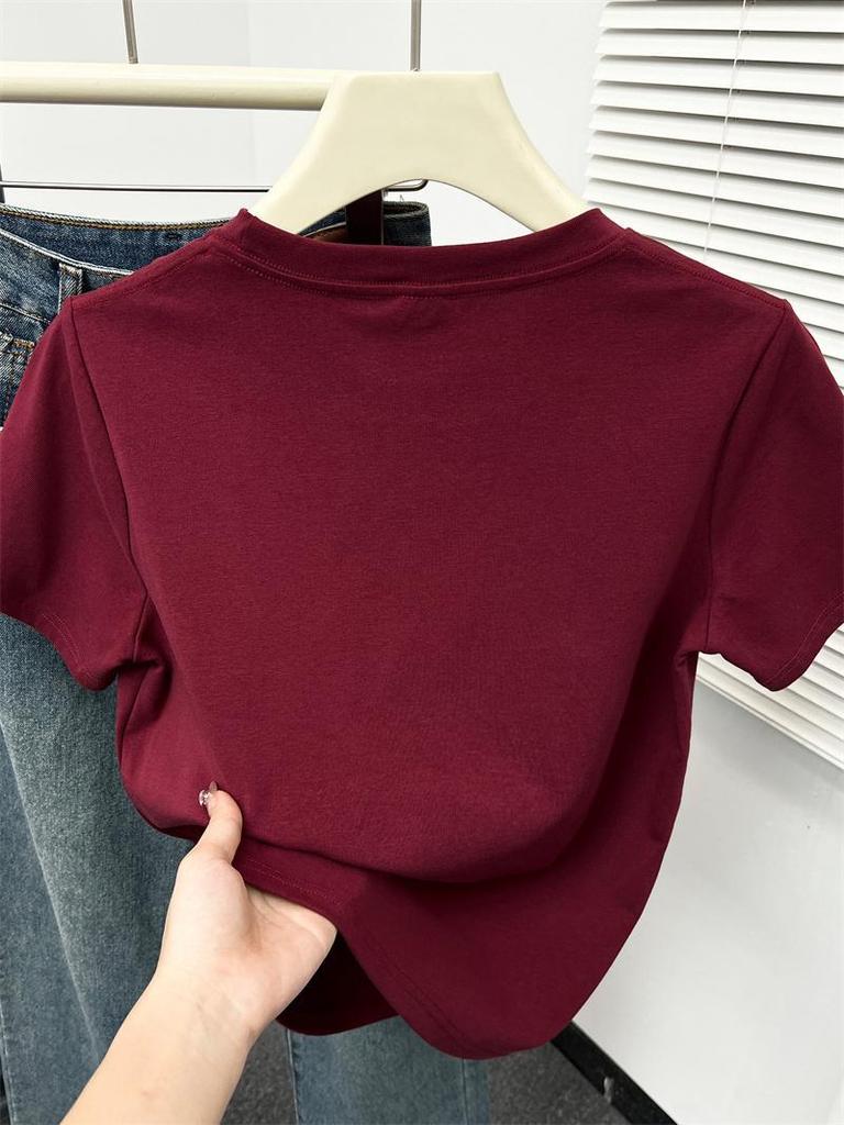 2026 Wine Red Plus Size Short Sleeve Women's T-Shirt: Flattering, Versatile, Round Neck, Belly-Hiding, Stylish Top
