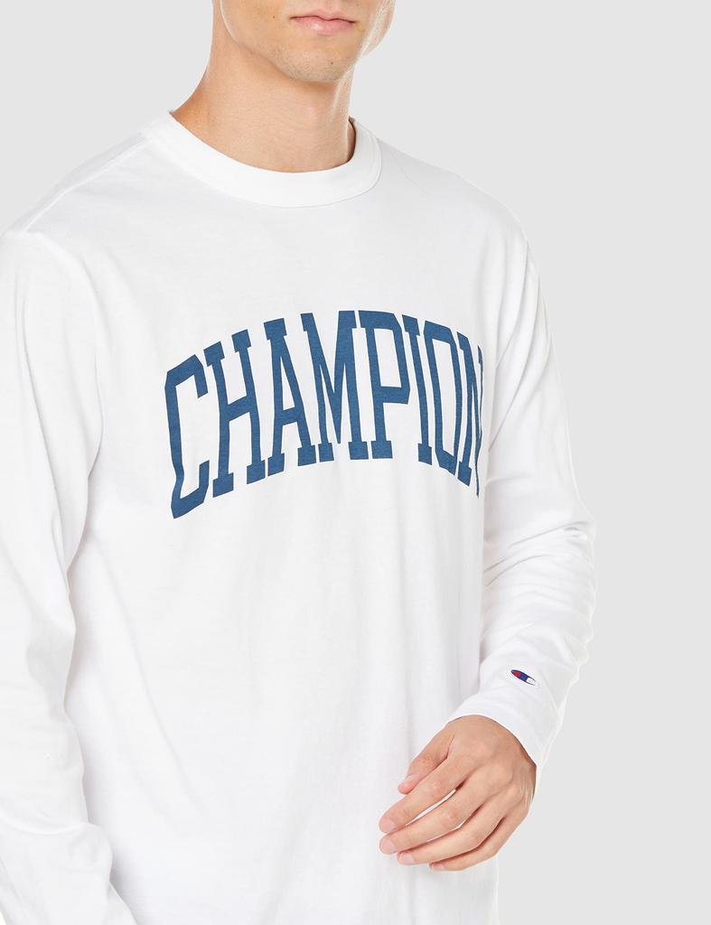Champion Long Sleeve Crew Neck Graphic Logo Print Size M Men's T-Shirt, White, (C8-W421Z)