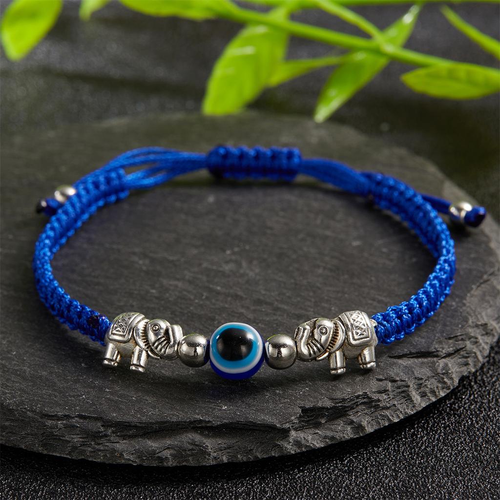 Retro Handmade Woven Evil Eyes Elephant Bracelet For Women Men Simple Classic Animal Evil Eye Bracelet Bangle Friendship Jewelry