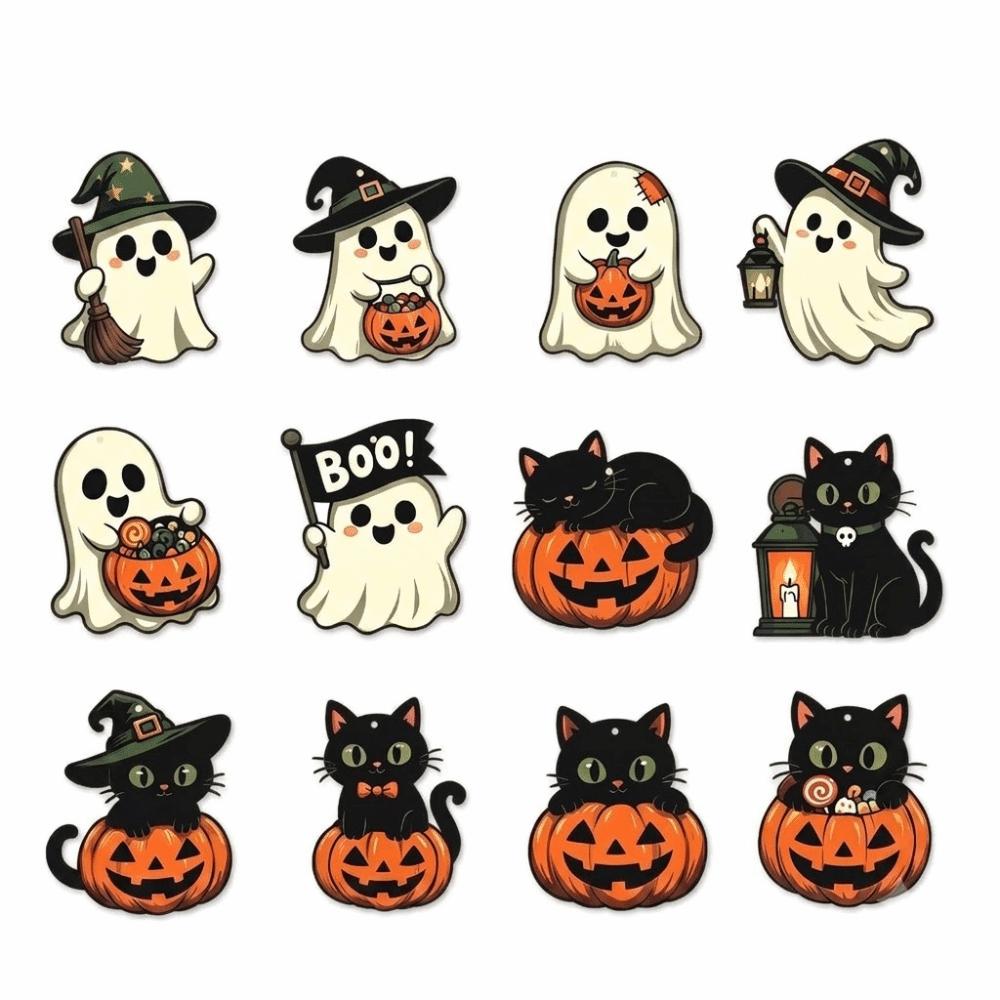Cute Halloween Paper Hanging Ornament Cat Pumpkin Pendant Creative Ghost Ornament Yard Decor
