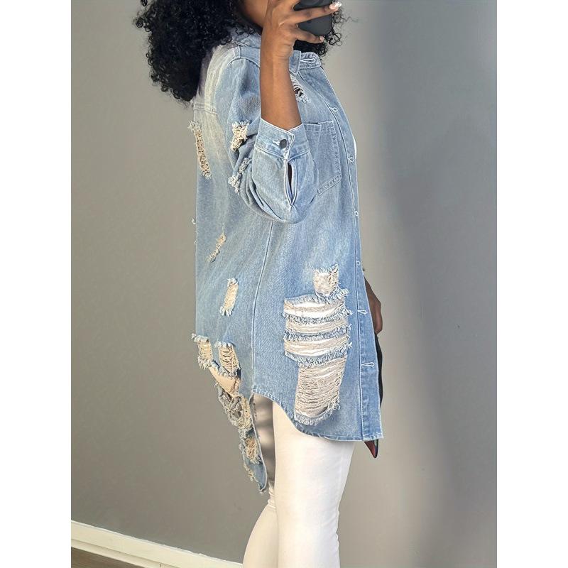 2025 Damen Europäische & Amerikanische Mode Schlank geschnittene Jeansjacke
