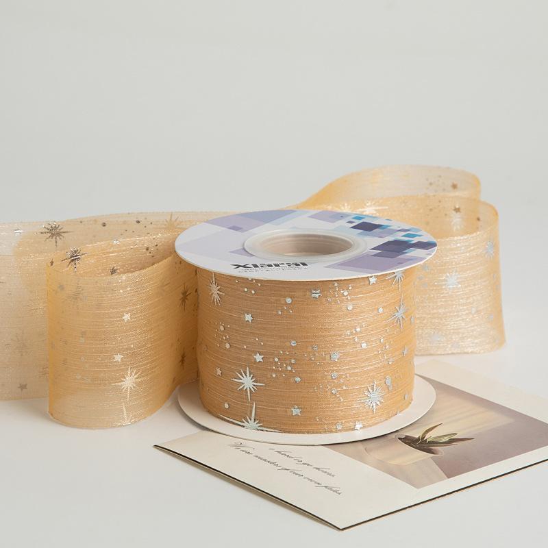 Hochwertiges Garn Weben Haaraccessoires Kleidung Blume Verpackungszubehör Schleife Sternenhimmel Plissiertes Band