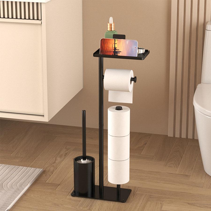Toilet toilet floor standing paper holder with toilet brush storage tray magnetic suction bracket multifunctional vertical paper