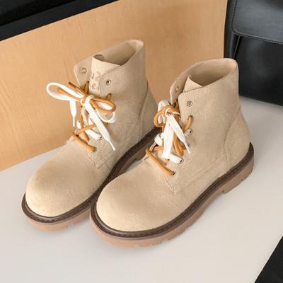 Fashion Autumn New Retro Round Toe Lace Up Ankle Boots Women Fashion Sewing Design Faux Suede Boots Comfortable Non-slip Platform Boots