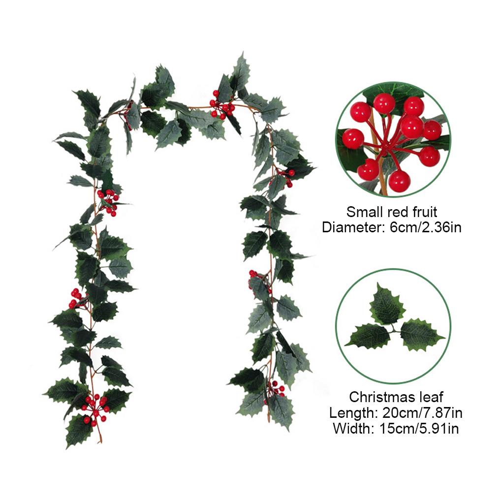 Christmas Artificial Garland Vine Rattan Wreath Decor Hanging Leaves Wedding Backdrop Berries Decoration String