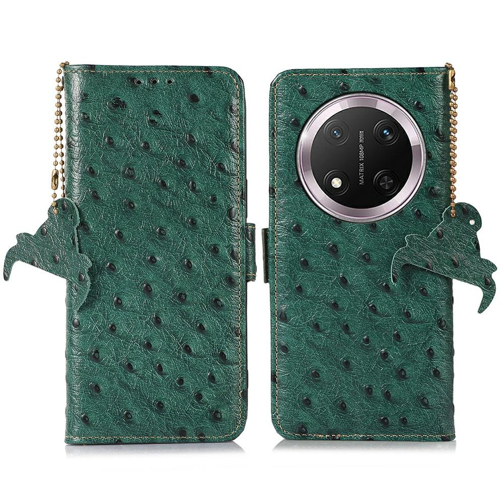 

For Honor Magic7 Lite 5G/X9c 5G/X60 Pro 5G Case RFID Blocking Genuine Cow Leather Phone Case Ostrich Texture D