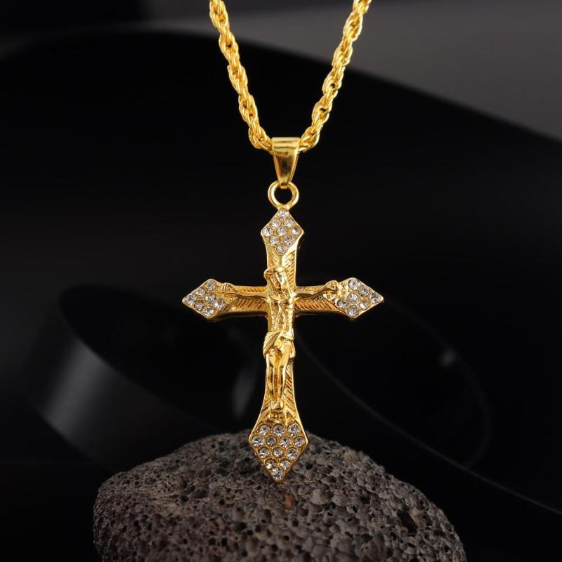 Zircon Cross Necklace For Men Jewelry Vintage Hip Hop Jesus Pendant Jewelry Religion Cross Pendants Choker Jewelry Prayer Gift