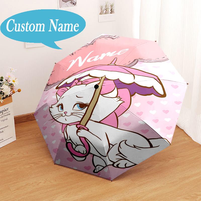 Custom Name Elegant white cat Umbrella Folding Umbrella, Automatic Umbrella 8-Frame for Travel, Casual Lightweight Birthday Christmas gift