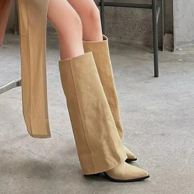 Fashion 2025 New Fashion Women Knee High Boots Cowboy Chunky High Heels Western Woman Winter Denim Cowgirl Long Shoes Size 35-42