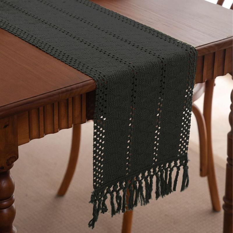 Simple Long Tassel Solid Color Table Runner Woven Dining Table Decoration for Wedding Party Soft Reusable Easy-Care Placemat