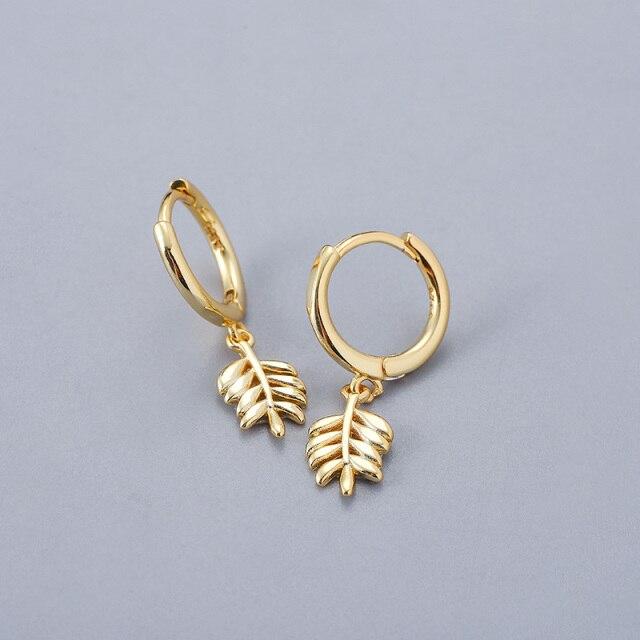 925 Sterling Silber Blätter Anhänger Creolen Ohrringe Damen Schlichte Modeschmuck