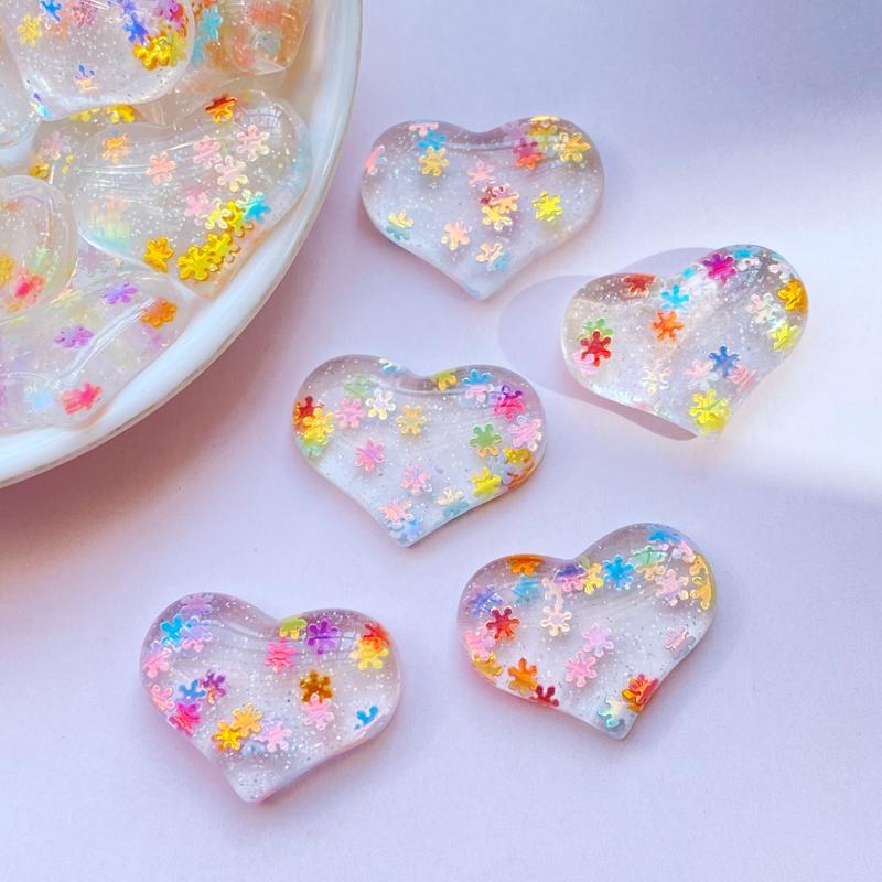 10Pcs New Cute Mini Resin Shining Heart Flat back Cabochon Scrapbook Kawaii DIY Embellishments Accessories