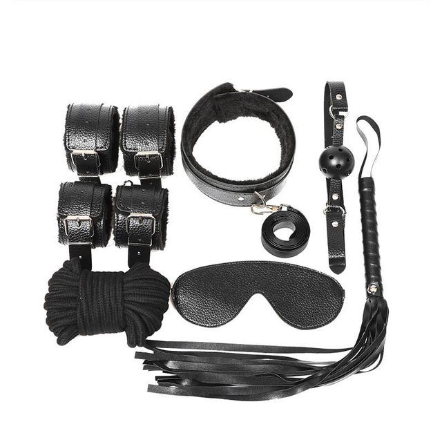 7pcs Set Bed Bondage Set Restraint Adult Game Belt Sex Handcuff Nipple Clamp Whip Collar Kit Sex Toy for Couple Sex Accessories
