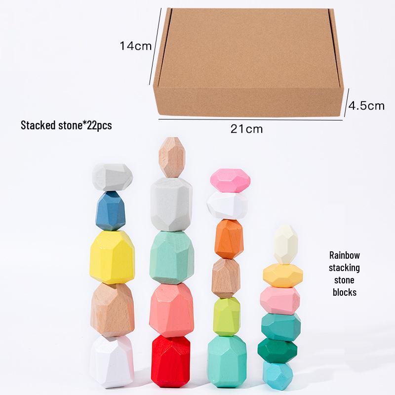 Colored Wooden Stacking Stones Balance Game - Children's Early Education Puzzle Toys