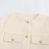 Women Fashion Autumn Winter Single-breasted Textured Round Neck Flip Pocket Short Jacket Coat Chic Ladies Tops Mujer