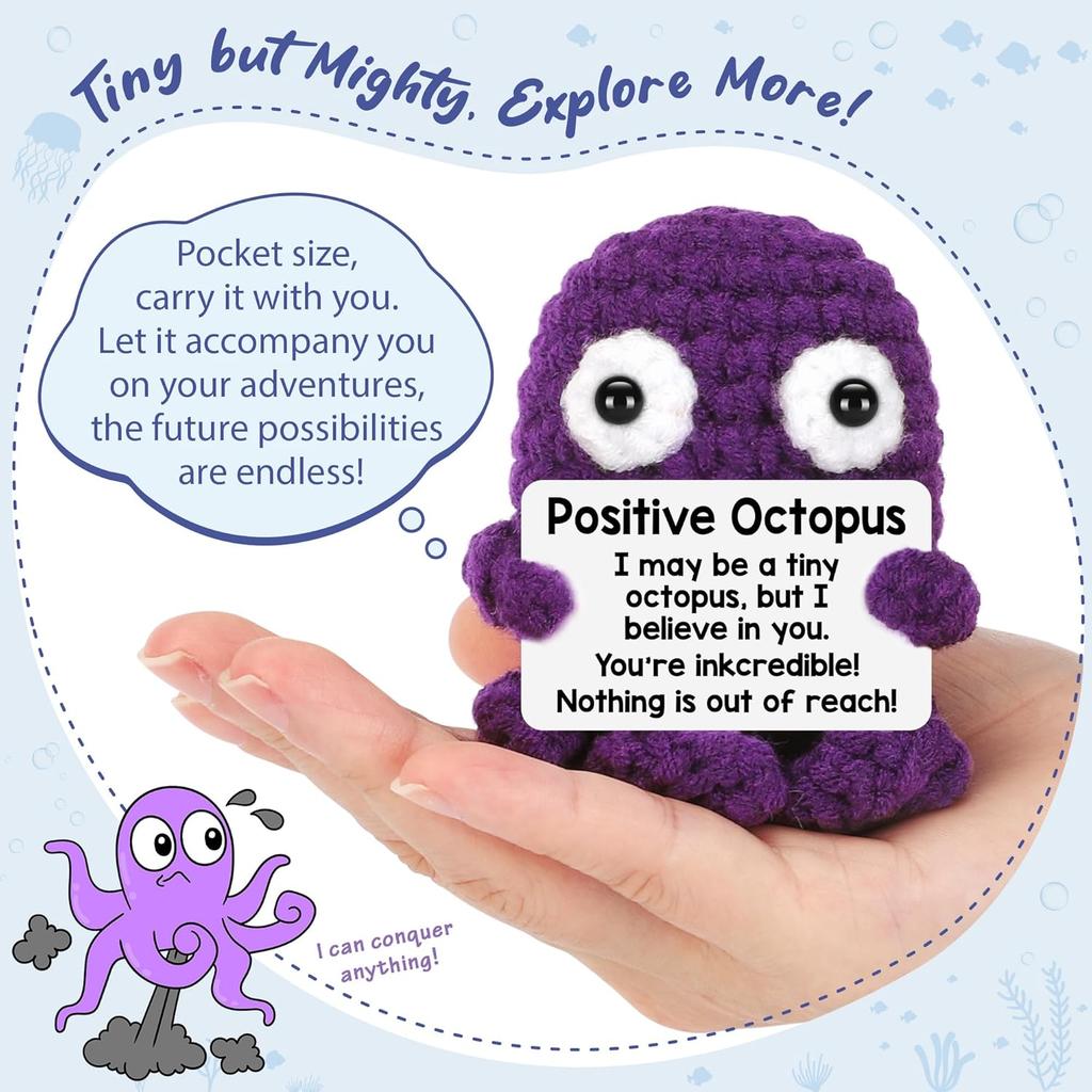 Positive Crochet Octopus Emotional Cheer Up Support Doll Desk Ornament Funny Handmade Wool Knitted Octopus Doll Home Room Decor