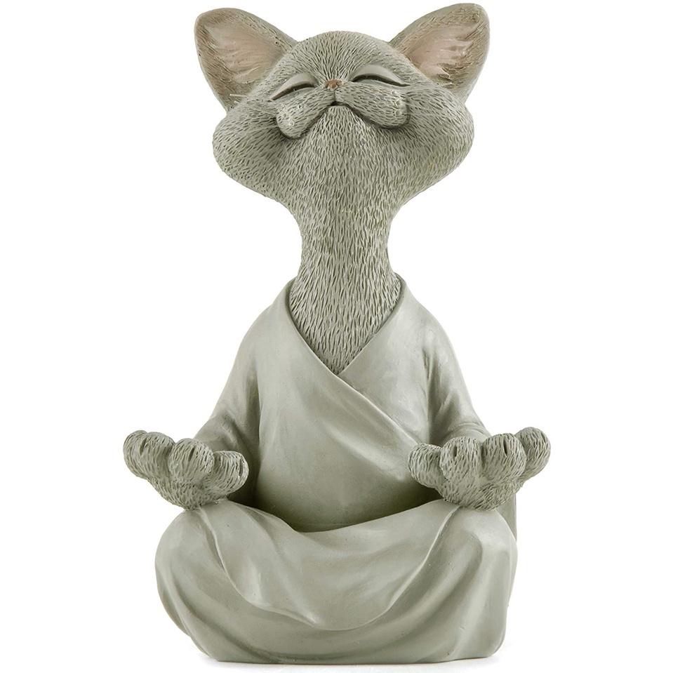 Cat Whimsical Buddha Figurine Meditation Yoga Collectible Home Decor Lover Gifts