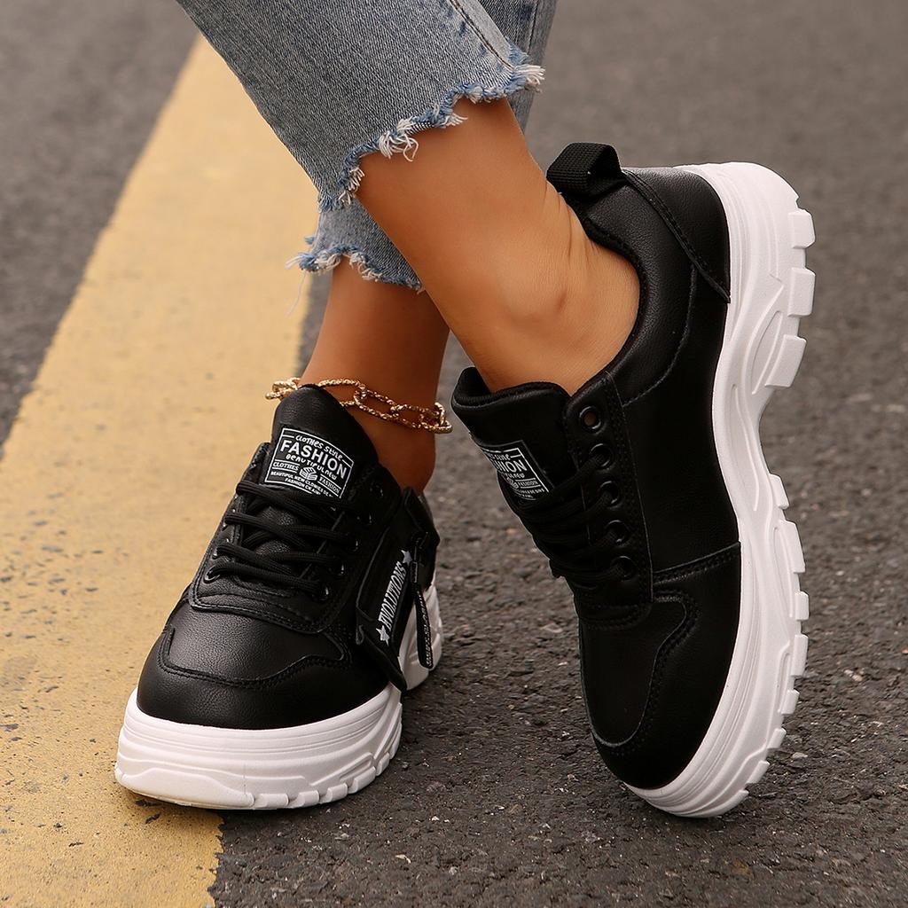 Fashionable New Comfortable Women's Vulcanized Shoes Elegant Solid Color Lace Up Thick Soled Casual Shoes In Spring and Autumn